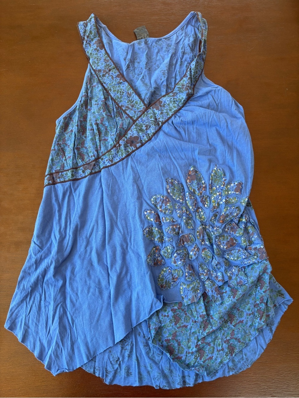 Language Blue Floral V-Neck Tank with Brown Tag